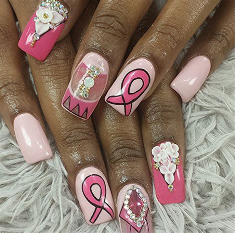 breast cancer acrylic nail designs|pinktober nail art ideas.